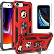 iPhone 7 / 8 Case, [NOT iPhone 7 Plus / 8 Plus] With [Tempered Glass Screen Protector Included], STARSHOP Drop Protection Ring Kickstand Cover- Red
