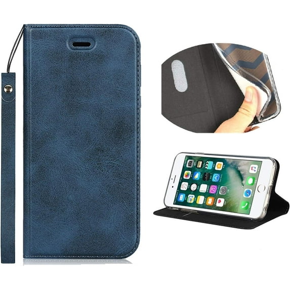 iPhone 7/8 Case with Wrist Strap, Classic PU Leather Wallet Case Slim Flip Folio with Card Holder,Kickstand Feature Magnet Closure Case Cover for iPhone 7/8,iPhone SE (2020 Edition),Navy Blue