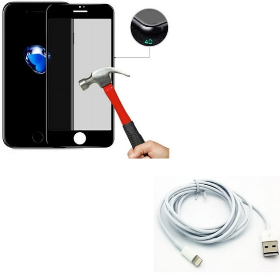 iPhone 7/8 PLUS 6ft USB Cable w Privacy Screen Protector - Charger Cord Power Wire Long, Tempered Glass Curved Anti-Spy Anti-Peep for iPhone 8 PLUS/7 Plus