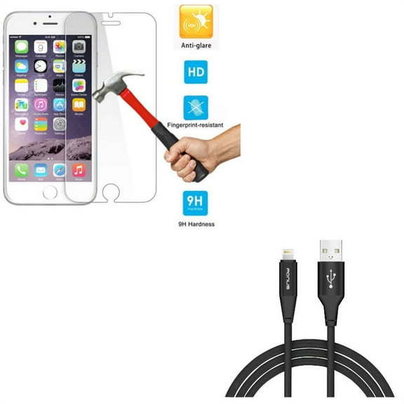 iPhone 7/8 PLUS 6ft USB Cable w Screen Protector - Charger Cord Power Wire Braided, Anti-Glare Tempered Glass Matte 2.5D for iPhone 8 PLUS/7 Plus
