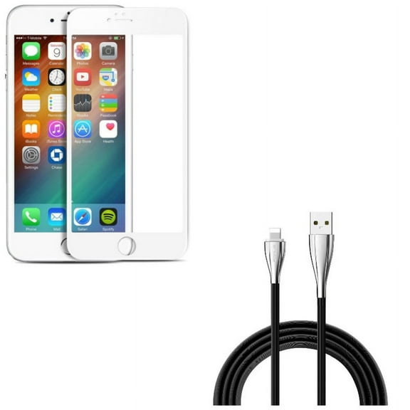 iPhone 7/8 PLUS 6ft USB Cable w Screen Protector - Charger Cord Power Wire Long, Ceramics Matte White 3D Curved Edge for iPhone 8 PLUS/7 Plus