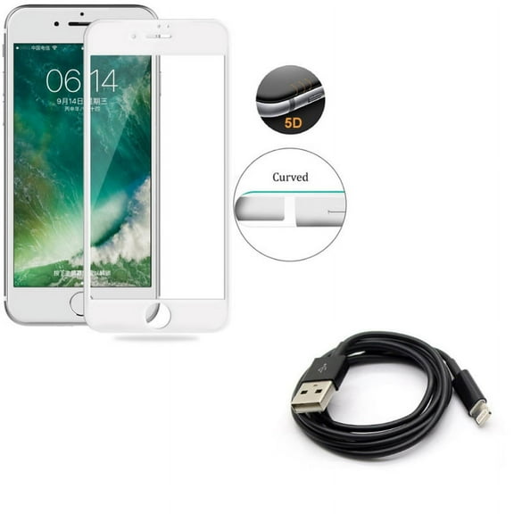 iPhone 7/8 PLUS 6ft USB Cable w Screen Protector - Charger Cord Power Wire Long, Tempered Glass 5D Touch Curved Edge Full Cover for iPhone 8 PLUS/7 Plus