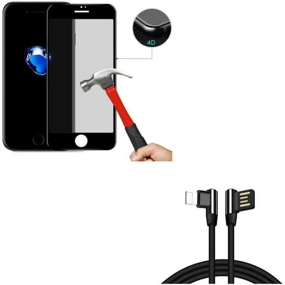 iPhone 7/8 PLUS Privacy Screen Protector w Angle USB Cable - Tempered Glass Curved Anti-Spy Anti-Peep, 10ft Charger Cord Power Wire for iPhone 8 PLUS/7 Plus