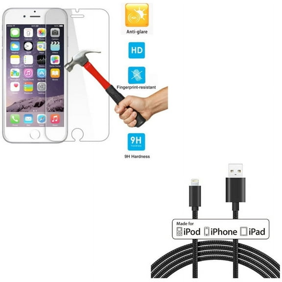 iPhone 7/8 PLUS Screen Protector w MFi USB Cable - Anti-Glare Tempered Glass Matte 2.5D, 6ft Certified Charger Cord Power for iPhone 8 PLUS/7 Plus
