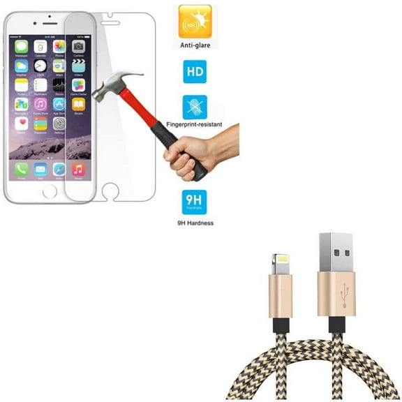 iPhone 7/8 PLUS Screen Protector w USB Cable - Anti-Glare Tempered Glass Matte 2.5D, 3ft Charger Cord Power for iPhone 8 PLUS/7 Plus