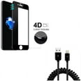 thumbnail image 1 of iPhone 7/8 PLUS Screen Protector w USB Cable - Tempered Glass 4D Touch Curved Edge Full Cover, Coiled Charger Cord Power for iPhone 8 PLUS/7 Plus, 1 of 10