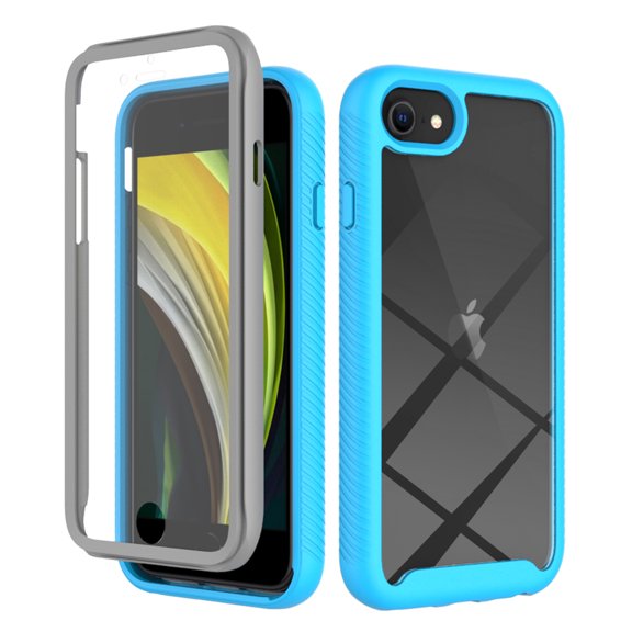 iPhone 7 / 8 / SE 2020 / SE 2022 Case Built-in Screen Protector Clear Rugged 360 Full Body Protective Shockproof Hard Back Soft TPU Defender Dual Layer Heavy Duty Bumper Anti-Scratch Case, Blue