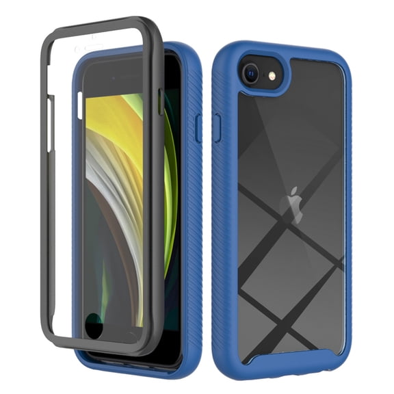 iPhone 7 / 8 / SE 2020 / SE 2022 Case Built-in Screen Protector Clear Rugged 360 Full Body Protective Shockproof Hard Back Soft TPU Defender Dual Layer Heavy Duty Bumper Anti-Scratch Case, Darkblue
