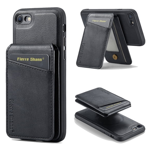 for iPhone 7 / 8 / SE 2020 / SE 2022 Case [Compatible with MagSafe] Removable Card Holder Magsafe case Wallet 2 in 1 Detachable Back Cards Slot Premium PU Leather Magnetic Car Holder Mount case, Black