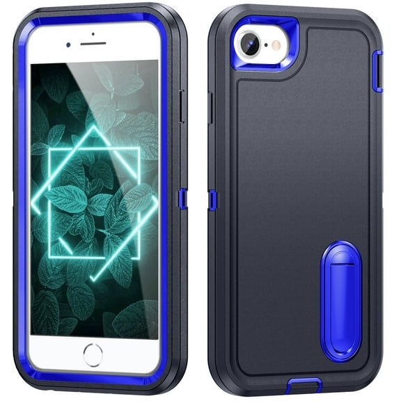 for iPhone 7 / 8 / SE 2020 / SE 2022 Case Kickstand Durable 3-Layer Military Grade Protective Cover Hybrid Silicone Heavy Duty Rugged Shockproof Screen Lip Raised Protection,
Deep Blue