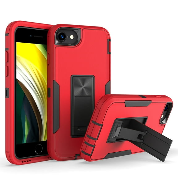 for iPhone 7 / 8 / SE 2020 / SE 2022 Case: Military Grade Protection Shockproof Phone Cover Build-in Hidden Kickstand & Rugged TPU Shell | Matte Durable Drop Proof Heavy Duty Case,Red+Black