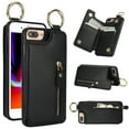 thumbnail image 1 of for iPhone 7 / 8 / SE 2020 / SE 2022 Zipper Wallet Case, Premium Lychee Texture PU Leather Double Magnetic Clasp Flip Kickstand Credit Card Slots Shockproof Portable Metal Ring Hook Case, Black, 1 of 9