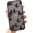 thumbnail image 1 of iPhone 7/8/SE 2020 Black Butterfly Case, Matte Soft TPU Bumper, Cute Print, Hard PC Back for Women & Girls, 1 of 8