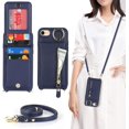 thumbnail image 1 of iPhone 7 8 SE (2020) Case with Card Holder for Women, iPhone 7 Phone Case Wallet with Strap Credit Card Slots Crossbody with Kickstand Zipper Shockproof Case for iPhoneSE (2020) - Blue, 1 of 16