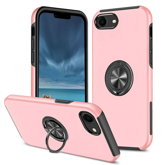for iPhone 7 / 8 / SE 2020 / SE 2022 Case, 360° Rotatable Ring Holder Kickstand Dual Layer Military-Grade Drop Tested Protection Support Car Holder Mount Magnetic Absorbing Bumper Case, Rosegold