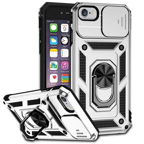 for iPhone 7 / 8 / SE 2020 / SE 2022 Case Heavy Duty Military Grade Protection,Camera Lens Slide Protection & 360°Rotate Magnetic Car Mount Holder Kickstand Rugged Shockproof Drop Hard Shell,Silver