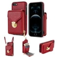 thumbnail image 1 of for iPhone 7 / 8 / SE 2020 / SE 2022 Case Wallet with Shoulder Strap for Women - Crossbody Lanyard,Zipper Pocket,Credit Card Holder,Shockproof - Metal Buckle Closure Premium PU Leather Case, Red, 1 of 14