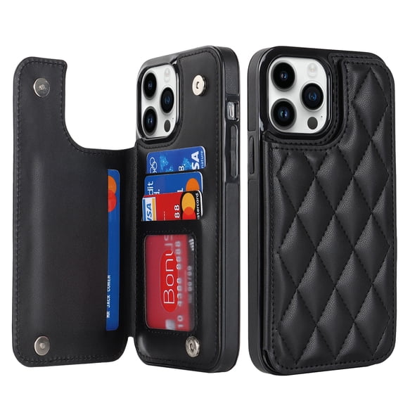for iPhone 7 / 8 / SE 2020 / SE 2022 Wallet Case with Card Holder RFID Blocking, Kickstand Card Slots Case, Dimaond Patterned Elegent PU Leather,Double Back Flip Magnetic Clasp Durable Cover,Black