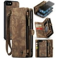 thumbnail image 1 of For iPhone 7/8/SE 2020/SE 2022 Wallet Case,Multi-Functional Retro Leather Purse Flip Cover Zipper Wallet Case with Removable Card Slots Pocket & Detachable Wrist Strap Magnetic Phone Case, Darkbrown, 1 of 9