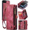 thumbnail image 1 of For iPhone 7/8/SE 2020/SE 2022 Wallet Case,Multi-Functional Retro Leather Purse Flip Cover Zipper Wallet Case with Removable Card Slots Pocket & Detachable Wrist Strap Magnetic Phone Case, Red, 1 of 9