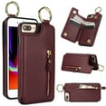 thumbnail image 1 of for iPhone 7 / 8 / SE 2020 / SE 2022 Wallet Case【RFID Blocking】 with Card Holder Cash Pocket Zipper Bills Slot, Soft PU Leather Magnetic Back Folio Kickstand, Finger Ring Holder Hook Case, Jujube Red, 1 of 9