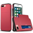 thumbnail image 1 of for iPhone 7 / 8 / SE 2020 / SE 2022 Wallet Case with Sliding Door Hidden Pocket Credit Card Holder Dual Layer Heavy Duty Shockproof Hard PC Hybrid TPU Phone Flip Protective Cover, Red, 1 of 8