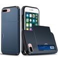 thumbnail image 1 of for iPhone 7 / 8 / SE 2020 / SE 2022 Wallet Case with Sliding Door Hidden Pocket Credit Card Holder Dual Layer Heavy Duty Shockproof Hard PC Hybrid TPU Phone Flip Protective Cover, Darkblue, 1 of 8