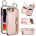 thumbnail image 1 of for iPhone 7 / 8 / SE 2020 / SE 2022 Zipper Wallet Case, Premium Lychee Texture PU Leather Double Magnetic Clasp Flip Kickstand Credit Card Slots Shockproof Portable Metal Ring Hook Case, Rosegold, 1 of 9