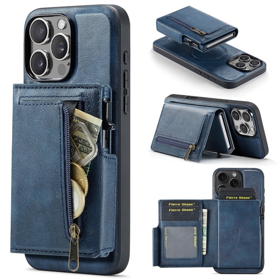 for iPhone 7 / 8 / SE 2022 & 2020 Back Wallet Phone Case with RFID Blocking Detachable Card Holder, PU Leather Flip Kickstand Shockproof Zipper Pocket Magnetic Cover for Women Men, Blue
