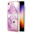 thumbnail image 1 of For iPhone 7 / 8 / SE 2022 & 2020 Marble Patterned Case with Card Holder, Back Folio Kickstand PU Leather + Soft Crystal Bumper Edge, Magnetic Clasp Back Cover,Darkpurple, 1 of 6