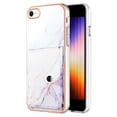thumbnail image 1 of For iPhone 7 / 8 / SE 2022 & 2020 Marble Patterned Case with Card Holder, Back Folio Kickstand PU Leather + Soft Crystal Bumper Edge, Magnetic Clasp Back Cover,Lightpurple, 1 of 6