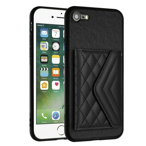 for iPhone 7 / 8 / SE 2022 & 2020 Slim Case with Card Holders and Strap for Women, iPhone 7/ 8/SE 2022 & 2020 Phone Case Wallet PU Leather Kickstand RFID Blocking Flip Shockproof Wallet Case - Black