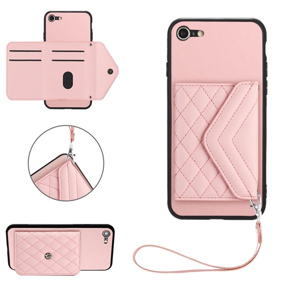 for iPhone 7 / 8 / SE 2022 & 2020 Wallet Case with Card Holder, Elegant Durable PU Leather Protective Magnetic Closure Flip Phone Cover Kickstand RFID Blocking for Women Girls, Pink
