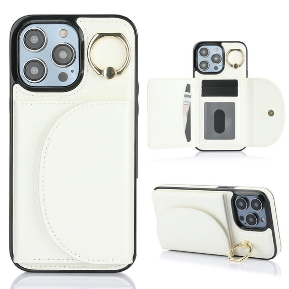 for iPhone 7 / 8 / SE 2022 & 2020 Wallet Case with Card Holder Women Men, Flip PU Leather Kickstand Shockproof Protective Phone Cover Magnetic Clasp 360 Rotation Ring Stand, White