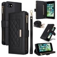 thumbnail image 1 of for iPhone 7 / 8 / SE 2022 & 2020 Wallet Case with RFID Blocking Card Holder, Kickstand PU Leather Case with Adjustable Crossbody & Short Lanyard Magnetic Clasp Zipper Pocket Flip Cover,Black, 1 of 9