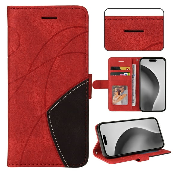 for iPhone 7 / 8 / SE 2022 & 2020 Wallet Case,[RFID Blocking] PU Leather Folio Kickstand [TPU Protective Interior Case], Magnetic Closure Card Slot with Hand Strap Shockproof Phone Cover,Red