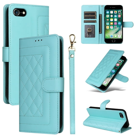 for iPhone 7 / 8 / SE 2022 & 2020 Wallet Flip Case, Classic PU Leather Card Slots with Lanyard Magnetic Closure Kickstand Protective Soft TPU Inner Case for iPhone 7 / 8 / SE 2022 & 2020, Mint
