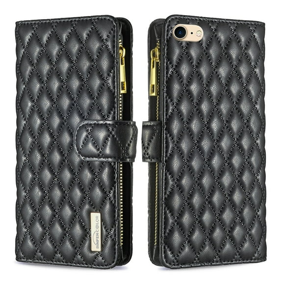 iPhone 7/8/SE 2nd/3rd Gen Women Wallet Case, Magnetic Leather Purse Zipper Wallet Folio Flip Credit Card Coin Stand Case with Wristp Hand Strap Lanyard Compatible with iPhone 7/8/SE 2nd/3rd Gen,
Black