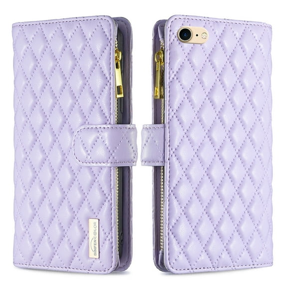 iPhone 7/8/SE 2nd/3rd Gen Women Wallet Case, Magnetic Leather Purse Zipper Wallet Folio Flip Credit Card Coin Stand Case with Wristp Hand Strap Lanyard Compatible with iPhone 7/8/SE 2nd/3rd Gen,Purple