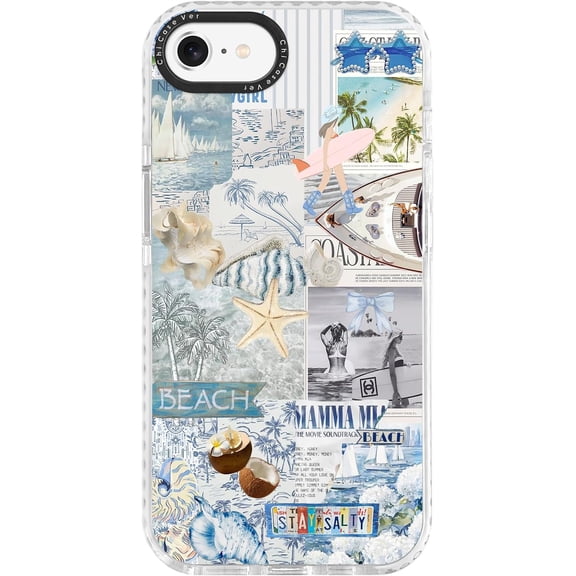 for iPhone 7/8/SE Case, Nostalgic Beach Collage with Surfboard & Stay Salty, Military-Grade Drop Protection, Coastal Soft Slim TPU Protective Cover with Camera Protection for Women & Girls