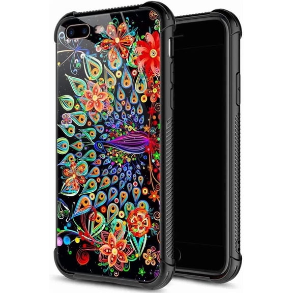 for iPhone 7/8/SE2/SE3 Case, Military-Grade Protection, All-Around Shockproof Corners, Anti-Scratch Phone Case for iPhone 7/8/SE2/SE3, Starry Flowers Peacock