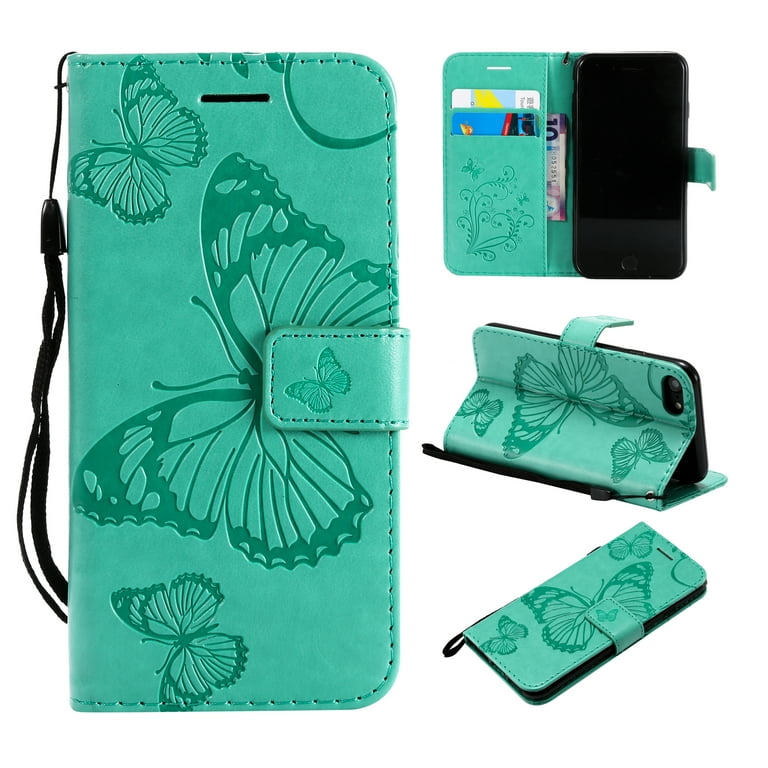 iPhone 7/ Wallet case, Allytech Pretty Retro Embossed Butterfly