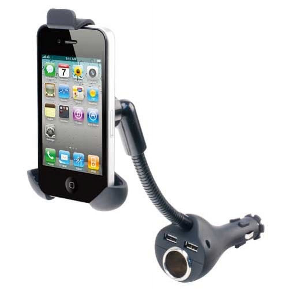 iPhone 7 Car Mount Charger Plug Holder Extra 2-Port USB Dock Cradle Gooseneck Swivel Black R1L - image 1 of 8