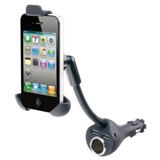 iPhone 7 Car Mount Charger Plug Holder Extra 2-Port USB Dock Cradle Gooseneck Swivel Black R1L