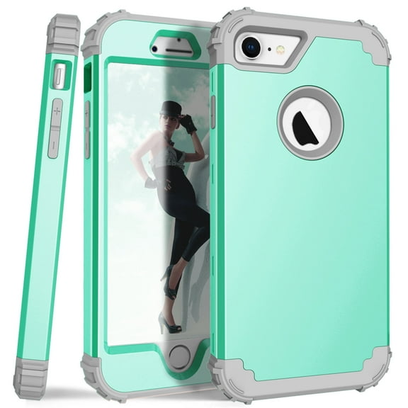 iPhone 7 Case,  Heavy Dual Layer Rugged Shockproof Case Hard PC Protective Back Cover For Apple iPhone 7, Mint Green
