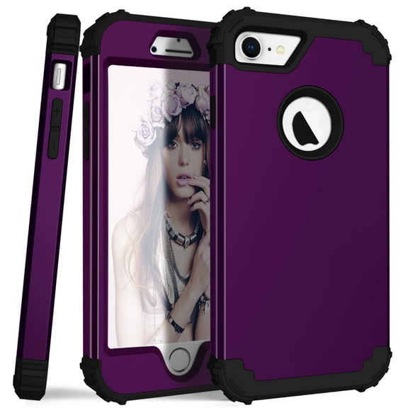 iPhone 7 Case, Heavy Dual Layer Rugged Shockproof Case Hard PC Protective Back Cover For Apple iPhone 7, Purple