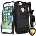 thumbnail image 1 of iPhone 7 Case, [Not iPhone 7 Plus] With [Tempered Glass Screen Protector Included], Heavy Duty [Tank Armor] Full Coverage Dual Layer Phone Cover with Build in Kickstand and Locking Belt Clip-Black, 1 of 2