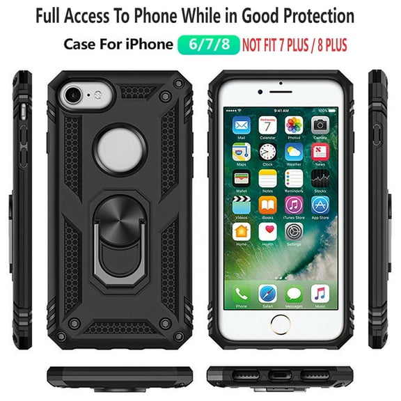 iPhone 7 Case, STARSHOP Drop Protection Ring Kickstand Cover- Black