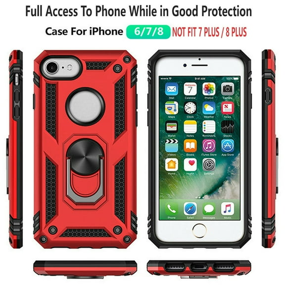 iPhone 7 Case, STARSHOP Drop Protection Ring Kickstand Cover- Red