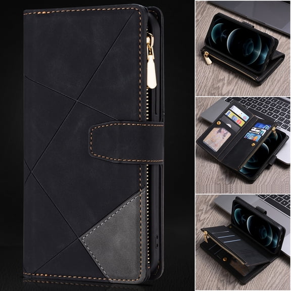 iPhone 7 Plus 5.5-inch Case,Dteck Shockproof Magnetic Leather Wallet Zipper 9 Cards Slot Pocket iPhone 8 Plus Case Hybrid Rubber Kickstand Cover with Strap for iPhone 7 Plus/8 Plus,Black